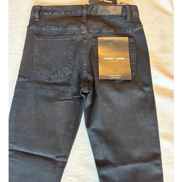 NWT HOMME + FEMME Denim Wear Black Jeans Gradient Side Logo Yellow to Blue 28 - Picture 7 of 9